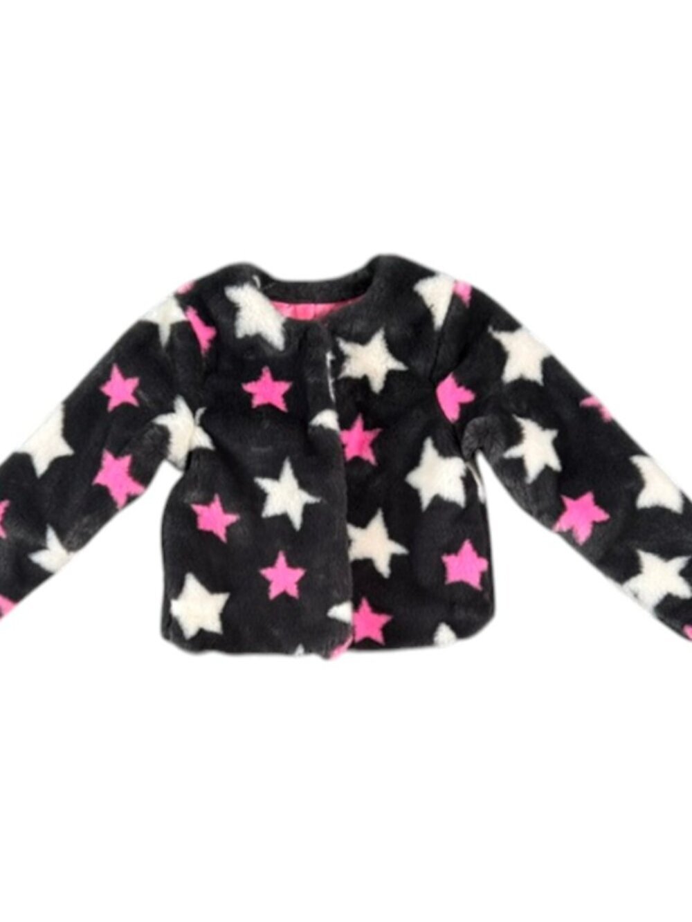 Cat & Jack Girls' Faux Fur Jacket with Stars Grey Pink White Medium 7/8 NWOT - Picture 2 of 12